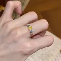 Vintage gold wheat ear ring with yellow and blue zircon stones for a luxury dopamine look - Yellow Blue Zirconia Open Ring / Gold