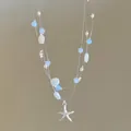 Elegant French style double-layer glass bead necklace featuring a silver starfish pendant - Starfish & Shell Style / Silver-Blue