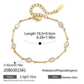 Gold-plated stainless steel bracelet featuring pear-cut cubic zirconia and link chain details - Pear-Shaped Rhinestone Style (JDB0301341)