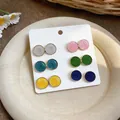 Set of 6 pairs colorful round enamel stud earrings with spiral design on display card - Style 3 Multicolor