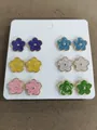 Set of six pairs colorful enamel flower stud earrings with elegant gold trim - Style 1 Multicolor