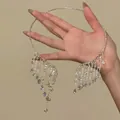Close-up of elegant stainless steel tassel collar necklace with sparkling stones. - Beaded Tassel Neck Ring (3#)