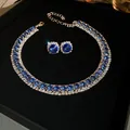Detailed view of the sparkling blue crystal necklace and earring set in a black jewelry box - Blue Main Stone Lace Style (24#)