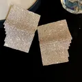 Sparkling geometric square stud earrings with pave-set rhinestones in a retro style - Silver