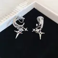 Detail of double-layer zircon star ear clips with 18k white gold plating finish - Double Layer Star Clip-on / Silver