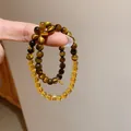 Exquisites Set aus Tigerauge und gelben Glasperlen Armbändern für Damen Modeschmuck - Leichter Luxus-Tigeraugenstil (6#) / Goldbraun