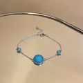 Exquisite silver-plated bracelet featuring vibrant blue resin and sparkly cubic zirconia detail - 2# Bracelet / Silver-Blue