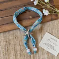 Korean style ocean print fabric necklace with starfish pendant for beach vacation - Blue Silver Starfish (Necklace 8#)