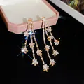 Elegant star zircon tassel dangle earrings in gold finish with a light luxury aesthetic - 2# (HE31465)