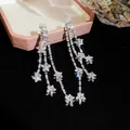 Sparkling silver star tassel earrings with zircon stones on dark velvet background. - 3# (HE31465)