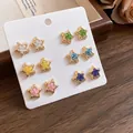 6 paia di orecchini colorati a forma di stella con bordi dorati e finitura in smalto - Ago Argentato N. 9 - Bianco - Rosa - Blu - Viola - Giallo - Verde (set Da 12 Pezzi)