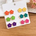 Set di 6 paia di orecchini a lobo a forma di fiore in smalto colorato da donna moda - Ago Argentato N. 4 - Rosa - Blu - Viola - Arancione - Giallo - Verde (set Da 12 Pezzi)