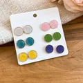 Set di sei paia di orecchini a perno tondi in smalto colorato con motivo a spirale - Ago D'argento N. 5 - Bianco - Rosa - Blu - Viola - Giallo - Verde (set Da 12 Pezzi)