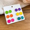 Set di 6 paia di orecchini a lobo tondi in smalto colorato per donna in stile coreano - Ago Argentato N. 6 - Rosa - Blu - Viola - Arancione - Giallo - Verde (set Da 12 Pezzi)