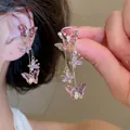 Elegant purple zircon butterfly tassel earrings with silver needle finish - 16# Ear Clip - Purple