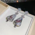 Elegant zircon flower drop earrings with sterling silver needle in a premium white gift box - 33# (HE31465)