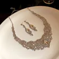 Elegant rhinestone necklace and earring set with waterdrop pendant for wedding parties - Style 30 Pear-shaped Wide Main Stone
