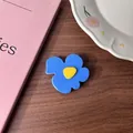 Elegant Korean style blue geometric flower hair clip with yellow center, duckbill design - Blue-Yellow
