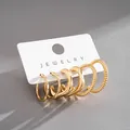 Detail of 6pcs gold-plated geometric earring set displayed on jewelry card - Variety Pack / Gold