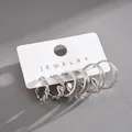 Detailed view of a 6-piece silver-colored geometric hoop earring set on a display card - Variety Pack / Silver (Silver Pin)