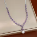 Elegant purple marquise zircon and round pearl pendant necklace on a jewelry board - Chain Only / Silver-Purple