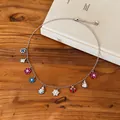 Vintage silver necklace with colorful zircon flower, ladybug and palette charms detail - Silver