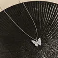 Elegant 18k gold plated butterfly pendant necklace with sparkling zircons - Silver