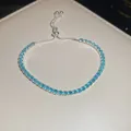 Bracciale tennis regolabile in argento con brillanti pietre di zirconia blu chiaro - Argento-Strass Blu Quadrato
