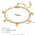 Bracelet tennis élégant en acier inoxydable plaqué or 18K avec cristaux et breloques boules - Bracelet de Tennis Plaqué Or 18K avec Pendentifs Dorés (B0752_Gold)