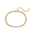 Bracelet élégant en acier inoxydable plaqué or 18K avec des pierres roses en cristal - Chaîne Serpent Dorée Incrustée de Strass Rose (B0220_Gold_Pink)