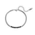 Élégant bracelet en chaîne de serpent en acier inoxydable avec sept pierres noires - Chaîne Serpent Argentée Incrustée de Strass Noir (B0220_Silver_Black)