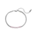 Bracelet élégant en chaîne serpent en acier argenté avec sept cristaux roses pour femme - Chaîne Serpent Argentée Incrustée de Strass Rose (B0220_Silver_Pink)