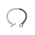 Bracelet en acier inoxydable argenté avec deux rangées de strass noirs et fermoir barre - Chaîne Cubaine Argentée Épissée Double Rangée de Strass Noir (B0232_Silver_Black)