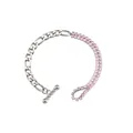 Bracelet chaîne en acier inoxydable avec doubles rangées de strass roses et fermoir T - Acier Inoxydable Argenté Épissé Double Rangée de Strass Rose (B0232_Silver_Pink)
