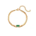 Bracelet double rang en acier inoxydable plaqué or 18K avec pierre verte rectangulaire - Chaîne Dorée Double Rangée Incrustée de Pierre Verte (B0333_Gold_Green)