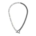 Bracelet chaîne minimaliste en acier inoxydable avec double rang de cristaux et fermoir T. - Cristal Noir Double Rangée Épissé Hip Hop (N2629_Silver_Black)