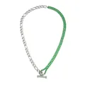 Collier élégant en acier inoxydable avec maille gourmette et strass verts brillants - Diamant Vert Double Rangée Épissé Acier Inoxydable (N2629_Silver_Green)