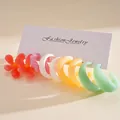 Colorful resin flower and C-shape hoop earring set on display card - Silver Earring Post - Colorful / 10-Piece Set