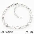 Elegante zilveren roestvrijstalen paperclip kettingarmband met vierkante witte kristallen - Zilver Transparante Strass (KB215257-Z)