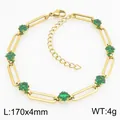 Stainless steel paperclip bracelet with green rhombus crystal in golden finish - Gold Green Rhinestone (KB215260-Z)