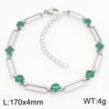 Minimalist stainless steel paperclip chain bracelet featuring green rhombus crystals - Silver Green Rhinestone (KB215261-Z)