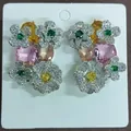 Sparkling zircon flower stud earrings with vibrant colorful gemstones for women accessory - Flower Cluster Style (Silver Post) / Silver