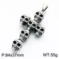 Pendente croce teschio gotico in acciaio inossidabile, 55g - Croce con Teschi (KP118804-LU) / 84x37mm