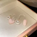 Close-up detail showing the sweet pink heart and pearl design of these exquisite earrings - Silver Post Stud (58)