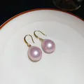 Elegant purple pear-shaped drop earrings with gold hooks and smooth pearlescent finish - Drop Style (12-Large)