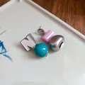 Elegant asymmetric Korean style enamel stud earrings featuring letter N and beads - Silver Post Stud (4)
