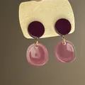 Elegant Korean style sweet purple and pink resin drop earrings with minimalist design. - Silver Post Stud (7)