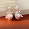 Sweet pink pearl strawberry drop earrings with shiny zircon accents for a luxury look - Silver Post Stud (55)