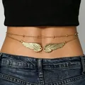 Double-layer gold angel wing belly chain with beads for sexy beach bikini body jewelry - Double Layer Angel Wings / Gold (DZ-1008)