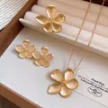 Vintage matte gold flower jewelry set including necklace, earrings and ring - Necklace Earrings And Ring (3-Piece Set) / Set of 3 / Gold